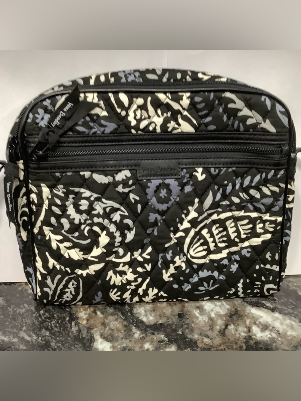 Vera Bradley Quilted crossbody Bag - Black, White, grey, and touch of blue